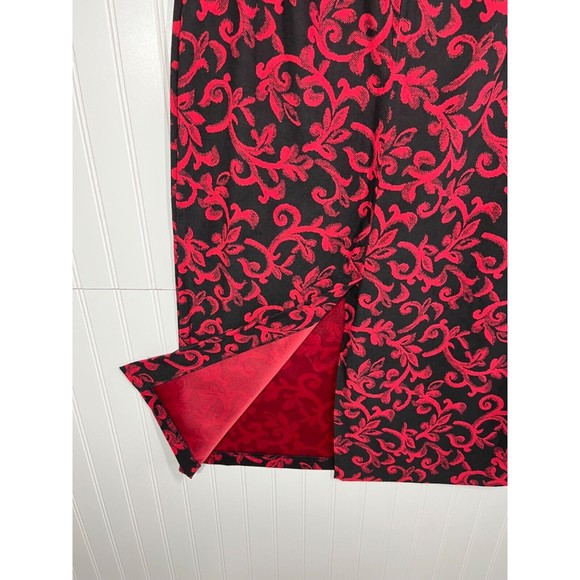 Briggs New York Dark Red Black Print Maxi Skirt Slit in the Back Size 12 Petite - Picture 3 of 13
